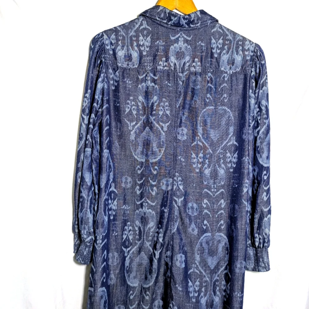 Chico’s Women’s‎ Blue Teaneck Ikat Print Maxi Shirt Dress, Comfy, Casual Sz 4P